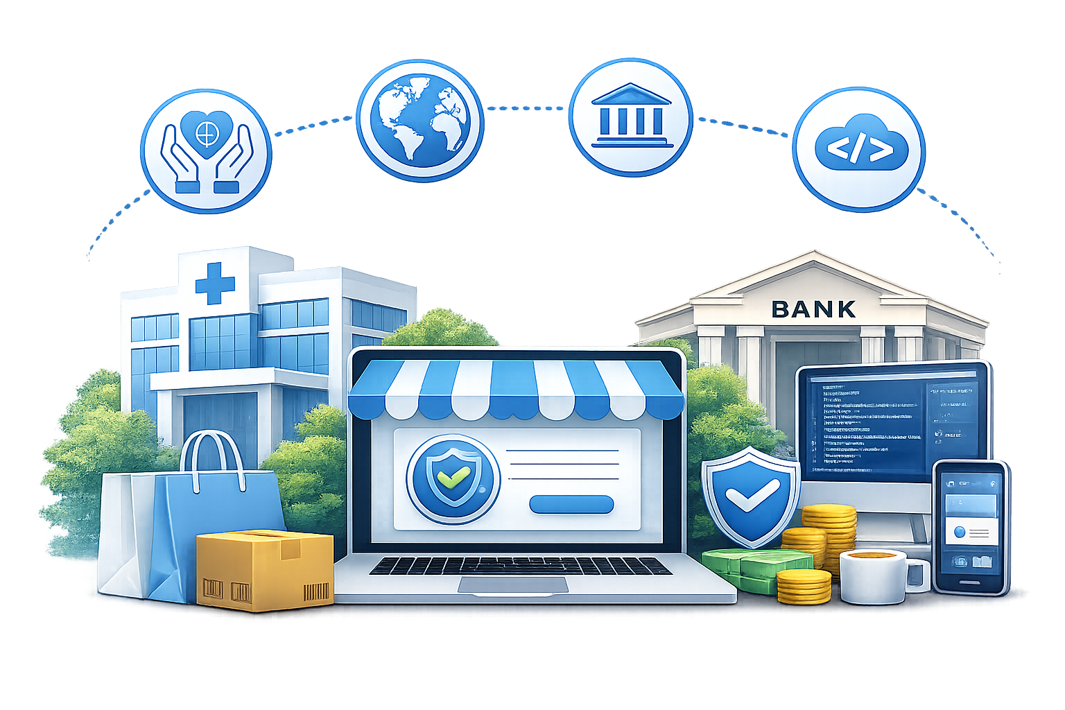 Industries served by Allied CardPay including retail, ecommerce, healthcare, financial services, and software platforms